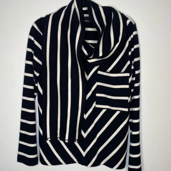 Goen.J Black & White Scarf Striped Jersey Top Oversized V Neck Chevron Sz Small - Picture 5 of 11